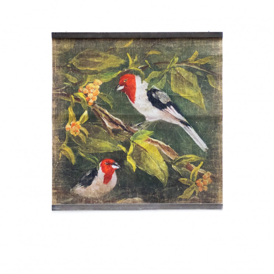 LES DEUX OISEAUX A COIFFE ROUGE (120x120cm)